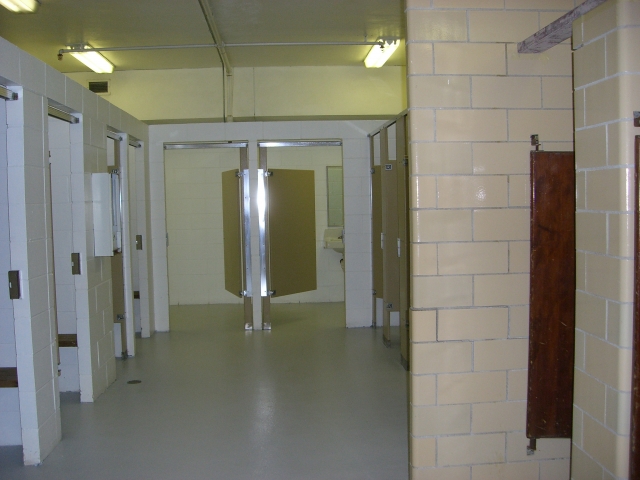 Girls shower room.  We never had doors!