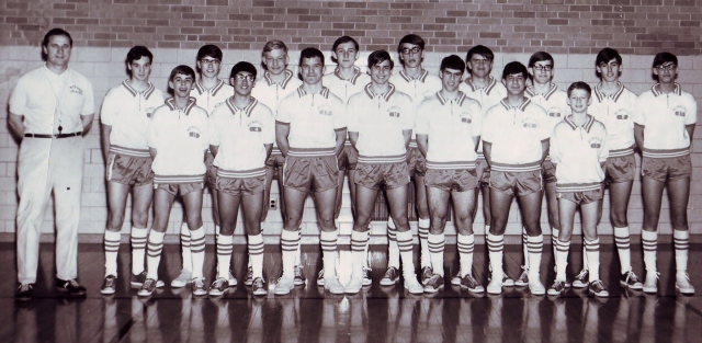 1966-67 9th Grade Basketball Team, Cliff Bombach (Bomber, now 91), Coach
